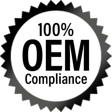 Badge with '100% OEM Compliance' text on a white background