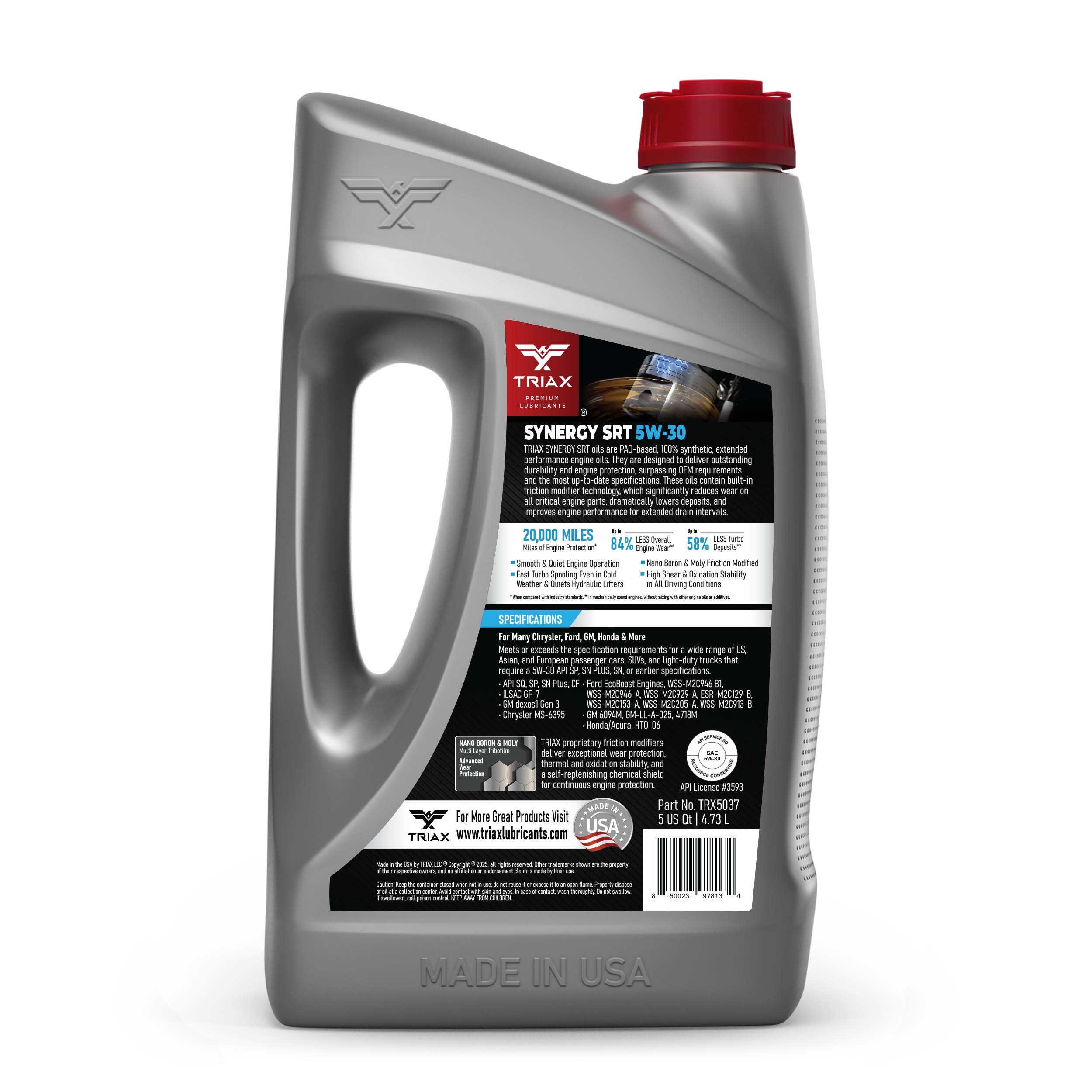 TRIAX Synergy SRT 5W-30 Full Synthetic Motor Oil | Up to 20,000