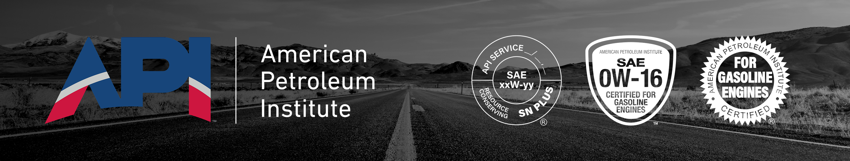 American Petroleum Institute logo with SAE 0W-16 oil label on a road background