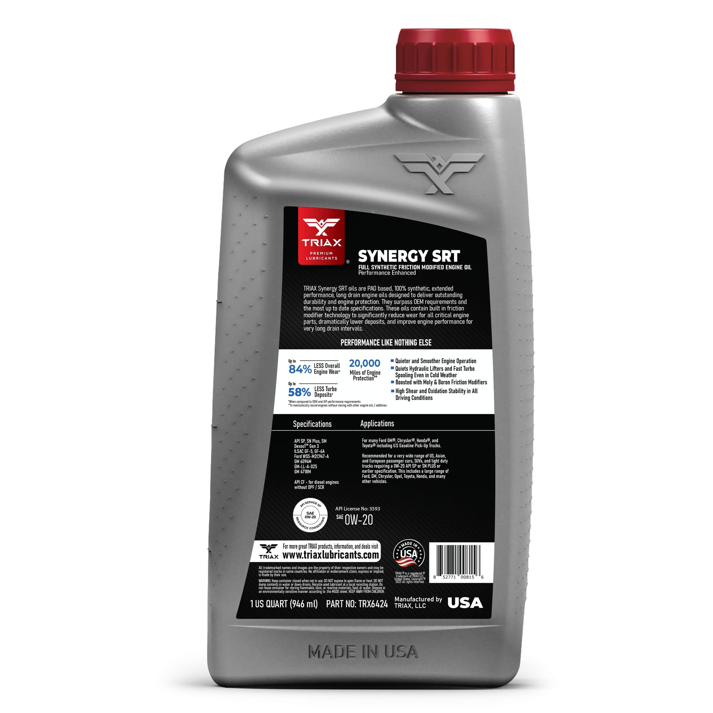 TRIAX Synergy SRT 0W-20 Full Syn – TRIAX Lubricants